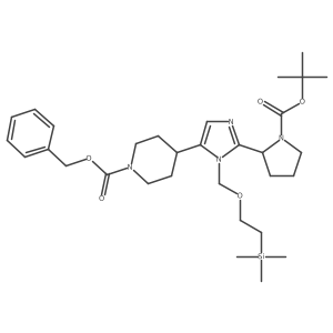 (S)-4-(2-(1-tert-butoxycarbonylpyrrolidin-2-yl)-3-(2-trimethylsilanylethoxymethyl)-3H-imidazol-4-yl)piperidine-1-carboxylic acid benzyl ester结构式