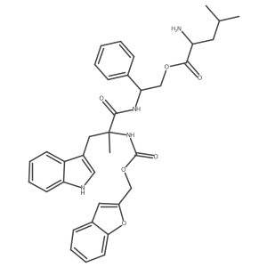 L-Leucine (2R)-2-[[(2R)-2-[[(2-benzofuranylmethoxy)carbonyl]amino]-3-(1H-indol-3-yl)-2-methyl-1-oxopropyl]amino]-2-phenylethyl ester结构式