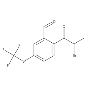 CC(Br)C(=O)c1ccc(SC(F)(F)F)cc1C=O结构式