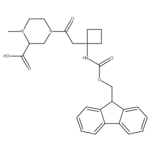 4-{2-[1-({[(9H-fluoren-9-yl)methoxy]carbonyl}amino)cyclobutyl]acetyl}-1-methylpiperazine-2-carboxylic acid结构式