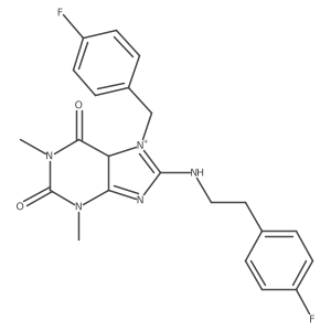 8-[2-(4-fluorophenyl)ethylamino]-7-[(4-fluorophenyl)methyl]-1,3-dimethyl-5H-purin-7-ium-2,6-dione结构式