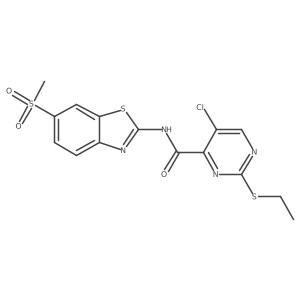 5-chloro-2-(ethylsulfanyl)-N-[6-(methylsulfonyl)-1,3-benzothiazol-2-yl]pyrimidine-4-carboxamide Structure