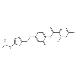 6-(((5-acetamido-1,3,4-thiadiazol-2-yl)thio)methyl)-4-oxo-4H-pyran-3-yl 2,4-dichlorobenzoate Structure