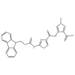 4-[2-({[(9H-fluoren-9-yl)methoxy]carbonyl}amino)-1,3-thiazole-4-amido]-1-methyl-1H-pyrazole-3-carboxylic acid结构式
