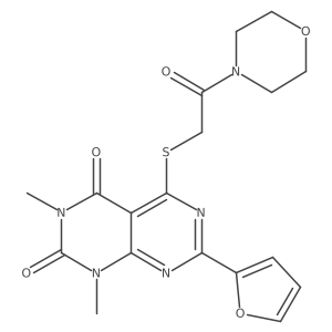 7-(2-furyl)-1,3-dimethyl-5-(2-morpholino-2-oxo-ethyl)sulfanyl-pyrimido[4,5-d]pyrimidine-2,4-dione结构式