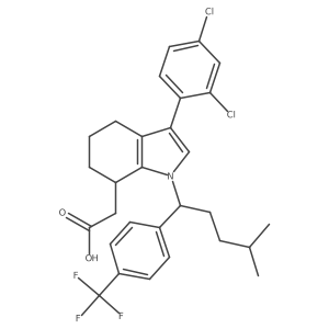 2-(3-(2,4-Dichlorophenyl)-1-((S)-4-methyl-1-(4-(trifluoromethyl)phenyl)pentyl)-4,5,6,7-tetrahydro-1H-indol-7-YL)acetic acid结构式