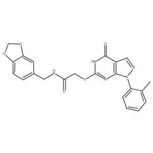 N-(benzo[d][1,3]dioxol-5-ylmethyl)-2-((4-hydroxy-1-(o-tolyl)-1H-pyrazolo[3,4-d]pyrimidin-6-yl)thio)acetamide结构式