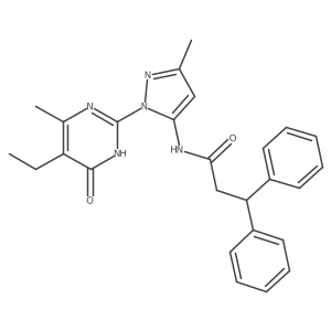 N-[1-(5-ethyl-4-methyl-6-oxo-1,6-dihydropyrimidin-2-yl)-3-methyl-1H-pyrazol-5-yl]-3,3-diphenylpropanamide结构式
