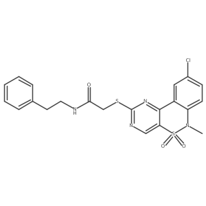 2-((9-chloro-6-methyl-5,5-dioxido-6H-benzo[c]pyrimido[4,5-e][1,2]thiazin-2-yl)thio)-N-phenethylacetamide Structure