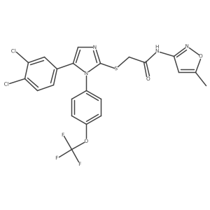 2-((5-(3,4-dichlorophenyl)-1-(4-(trifluoromethoxy)phenyl)-1H-imidazol-2-yl)thio)-N-(5-methylisoxazol-3-yl)acetamide结构式