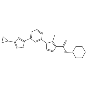 N-cyclohexyl-1-[4-(3-cyclopropyl-1,2,4-oxadiazol-5-yl)pyridin-2-yl]-5-methyl-1H-pyrazole-4-carboxamide结构式