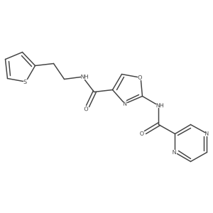 2-(pyrazine-2-carboxamido)-N-(2-(thiophen-2-yl)ethyl)oxazole-4-carboxamide结构式