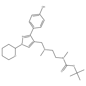 Carbamic acid, N-[2-[[[3-(4-hydroxyphenyl)-1-(tetrahydro-2H-pyran-2-yl)-1H-pyrazol-4-yl]methyl]methylamino]ethyl]-N-methyl-, 1,1-dimethylethyl ester结构式