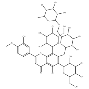 7-[[6-O-(6-Deoxy-I+/--L-mannopyranosyl)-I(2)-D-glucopyranosyl]oxy]-6,8-di-I(2)-D-glucopyranosyl-5-hydroxy-2-(3-hydroxy-4-methoxyphenyl)-4H-1-benzopyran-4-one Structure