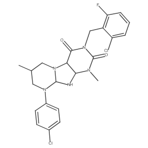 3-[(2-chloro-6-fluorophenyl)methyl]-9-(4-chlorophenyl)-1,7-dimethyl-6,7,8,9a,10,10a-hexahydro-4aH-purino[7,8-a]pyrimidine-2,4-dione结构式