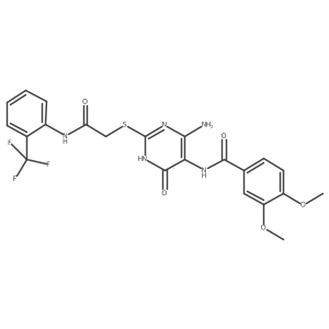 N-(4-amino-6-oxo-2-((2-oxo-2-((2-(trifluoromethyl)phenyl)amino)ethyl)thio)-1,6-dihydropyrimidin-5-yl)-3,4-dimethoxybenzamide结构式