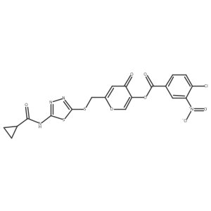 6-(((5-(cyclopropanecarboxamido)-1,3,4-thiadiazol-2-yl)thio)methyl)-4-oxo-4H-pyran-3-yl 4-chloro-3-nitrobenzoate结构式