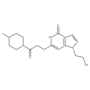 1-(2-hydroxyethyl)-6-((2-(4-methylpiperidin-1-yl)-2-oxoethyl)thio)-1H-pyrazolo[3,4-d]pyrimidin-4(5H)-one结构式