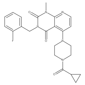 Cn1c(=O)n(Cc2ccccc2F)c(=O)c2c(N3CCN(C(=O)C4CC4)CC3)ccnc21结构式