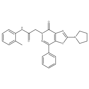 Cc1ccccc1NC(=O)Cn1nc(-c2ccccc2)c2sc(N3CCCC3)nc2c1=O结构式