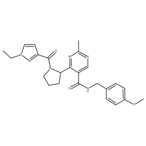 5-Pyrimidinecarboxamide, 4-[1-[(1-ethyl-1H-pyrazol-3-yl)carbonyl]-2-pyrrolidinyl]-N-[(4-methoxyphenyl)methyl]-2-methyl- Structure