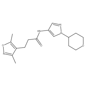 3-(3,5-dimethylisoxazol-4-yl)-N-(1-(tetrahydro-2H-pyran-4-yl)-1H-pyrazol-4-yl)propanamide结构式