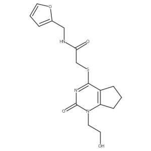 N-(furan-2-ylmethyl)-2-((1-(2-hydroxyethyl)-2-oxo-2,5,6,7-tetrahydro-1H-cyclopenta[d]pyrimidin-4-yl)thio)acetamide结构式