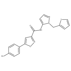 5-(4-bromophenyl)-N-[1-(thiophen-2-ylmethyl)-1H-pyrazol-5-yl]-1,2-oxazole-3-carboxamide结构式