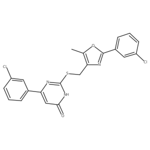 6-(3-Chlorophenyl)-2-(((2-(3-chlorophenyl)-5-methyloxazol-4-yl)methyl)thio)pyrimidin-4-ol结构式