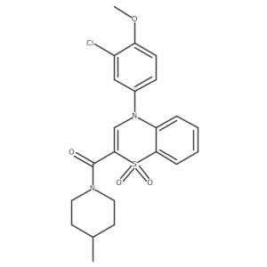 (4-(3-chloro-4-methoxyphenyl)-1,1-dioxido-4H-benzo[b][1,4]thiazin-2-yl)(4-methylpiperidin-1-yl)methanone结构式