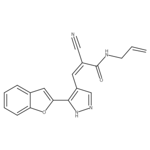 (Z)-3-[5-(1-benzofuran-2-yl)-1H-pyrazol-4-yl]-2-cyano-N-prop-2-enylprop-2-enamide结构式