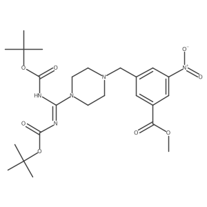 Benzoic acid, 3-[[4-[[[(1,1-dimethylethoxy)carbonyl]amino][[(1,1-dimethylethoxy)carbonyl]imino]methyl]-1-piperazinyl]methyl]-5-nitro-, methyl ester Structure