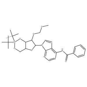CSCOC1C2O[Si](C(C)(C)C)(C(C)(C)C)OCC2OC1n1cnc2c(NC(=O)c3ccccc3)ncnc21结构式