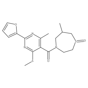 4-[2-(Furan-2-yl)-4-methyl-6-(methylsulfanyl)pyrimidine-5-carbonyl]-6-methyl-1lambda4,4-thiazepan-1-one Structure
