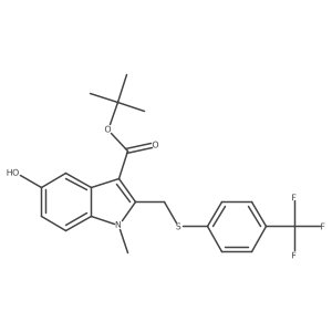1H-Indole-3-carboxylic acid, 5-hydroxy-1-methyl-2-[[[4-(trifluoromethyl)phenyl]thio]methyl]-, 1,1-dimethylethyl ester结构式