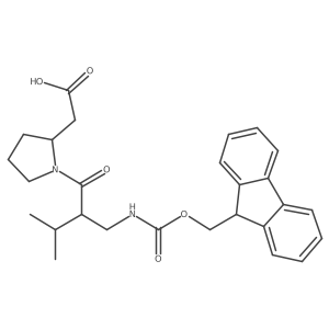 2-[(2R)-1-{2-[({[(9H-fluoren-9-yl)methoxy]carbonyl}amino)methyl]-3-methylbutanoyl}pyrrolidin-2-yl]acetic acid结构式