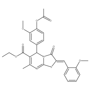 ethyl (2E)-5-[4-(acetyloxy)-3-methoxyphenyl]-2-(2-methoxybenzylidene)-7-methyl-3-oxo-2,3-dihydro-5H-[1,3]thiazolo[3,2-a]pyrimidine-6-carboxylate Structure