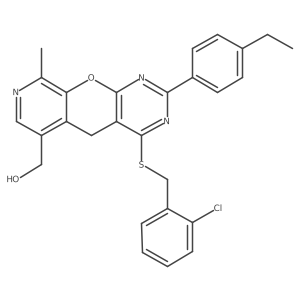 (7-{[(2-Chlorophenyl)methyl]sulfanyl}-5-(4-ethylphenyl)-14-methyl-2-oxa-4,6,13-triazatricyclo[8.4.0.0^{3,8}]tetradeca-1(10),3(8),4,6,11,13-hexaen-11-yl)methanol Structure