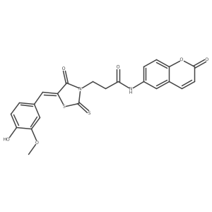 3-[(5Z)-5-(4-hydroxy-3-methoxybenzylidene)-4-oxo-2-thioxo-1,3-thiazolidin-3-yl]-N-(2-oxo-2H-chromen-6-yl)propanamide结构式