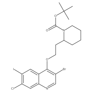 tert-butyl(2R)-2-{2-[(3-bromo-7-chloro-6-iodoquinolin-4-yl)oxy]ethyl}piperidine-1-carboxylate Structure