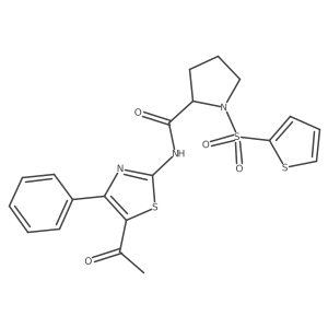 N-(5-acetyl-4-phenylthiazol-2-yl)-1-(thiophen-2-ylsulfonyl)pyrrolidine-2-carboxamide结构式