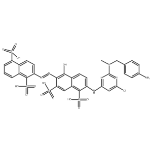 2-[2-[6-[[4-[[(4-Aminophenyl)methyl]methylamino]-6-chloro-1,3,5-triazin-2-yl]amino]-1-hydroxy-3,5-disulfo-2-naphthalenyl]diazenyl]-1,5-naphthalenedisulfonic acid Structure