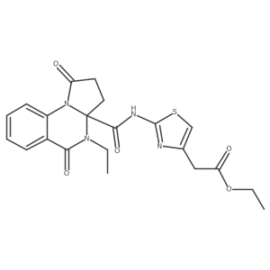 Ethyl 2-(2-(4-ethyl-1,5-dioxo-1,2,3,3a,4,5-hexahydropyrrolo[1,2-a]quinazoline-3a-carboxamido)thiazol-4-yl)acetate结构式