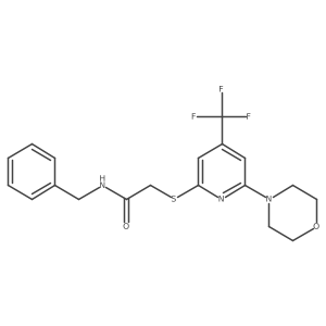 N-Benzyl-2-(6-morpholin-4-yl-4-trifluoromethyl-pyridin-2-ylsulfanyl)-acetamide结构式