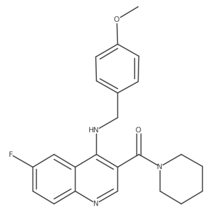 (6-Fluoro-4-((4-methoxybenzyl)amino)quinolin-3-yl)(piperidin-1-yl)methanone结构式