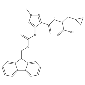 (2S)-3-cyclopropyl-2-{[4-({[(9H-fluoren-9-yl)methoxy]carbonyl}amino)-1-methyl-1H-pyrazol-3-yl]formamido}propanoic acid结构式