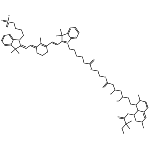4-(2-(2-(2-Chloro-3-(2-(1-(6-((2-(((3R,5R)-7-((1S,2S,6R,8S,8aR)-8-((2,2-dimethylbutanoyl)oxy)-2,6-dimethyl-1,2,6,7,8,8a-hexahydronaphthalen-1-yl)-3,5-dihydroxyheptanoyl)oxy)ethyl)amino)-6-oxohexyl)-3,3-dimethylindolin-2-ylidene)ethylidene)cyclohex-1-en-1-yl)vinyl)-3,3-dimethyl-3H-indol-1-ium-1-yl)butane-1-sulfonate结构式