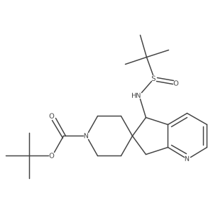 tert-butyl 5-[[(S)-tert-butylsulfinyl]amino]spiro[5,7-dihydrocyclopenta[b]pyridine-6,4'-piperidine]-1'-carboxylate结构式
