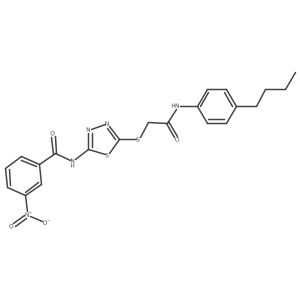 N-[5-[2-(4-butylanilino)-2-oxo-ethyl]sulfanyl-1,3,4-thiadiazol-2-yl]-3-nitro-benzamide Structure