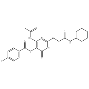 N-(4-acetamido-2-((2-(cyclohexylamino)-2-oxoethyl)thio)-6-oxo-1,6-dihydropyrimidin-5-yl)-4-fluorobenzamide Structure
